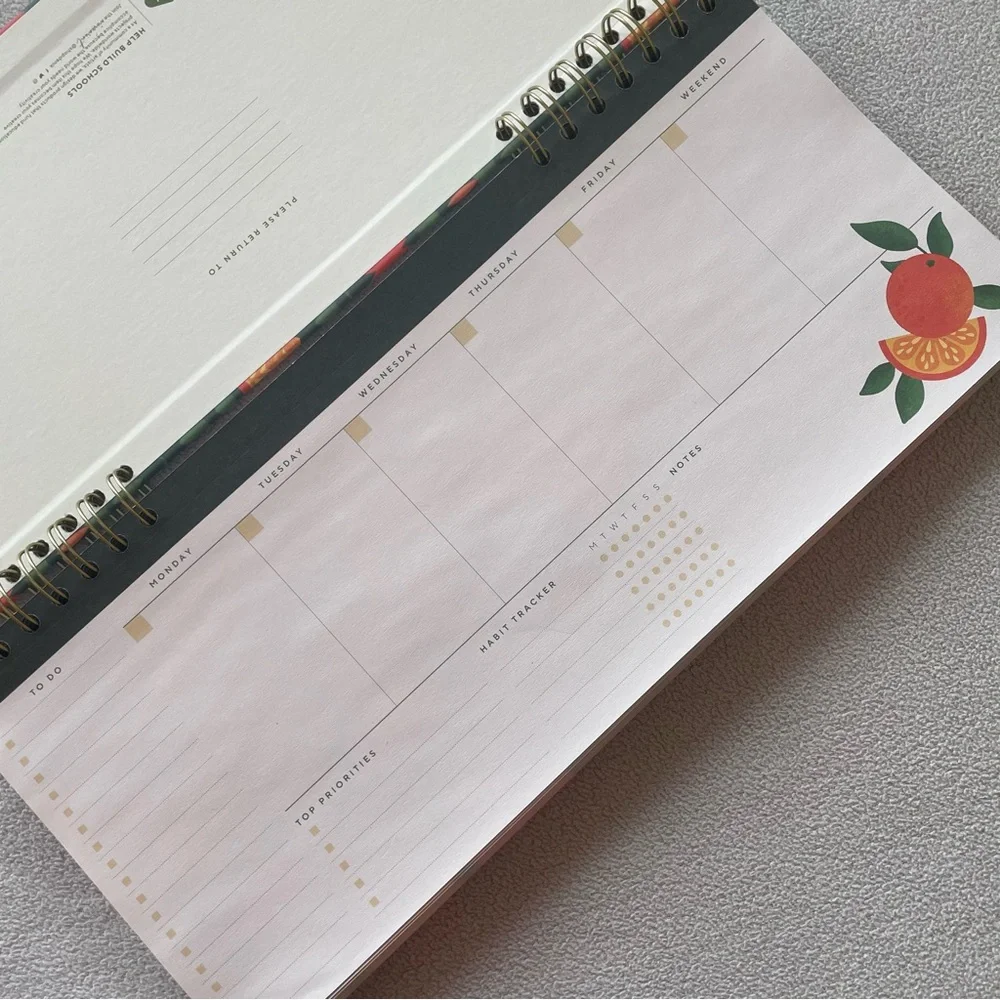 NWOT Citrus Themed Weekly Planner, 2 yrs/104 weeks
